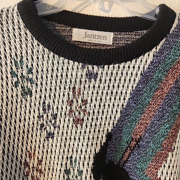 Vintage 80s 90s Jantzen Ski Skiing Sweater Blue Pink Purple Snowflake L RARE - Picture 4 of 6